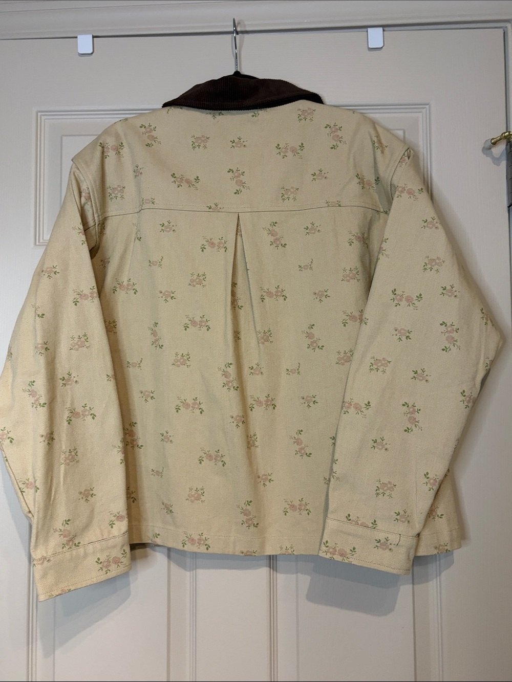 Cream Floral Jean Jacket with Brown Corduroy Collar - Picture 3 of 4
